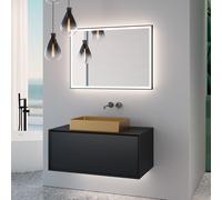 neoro n60 Meuble bas l: 100 cm, 1 tiroir, vasque l: 55 cm, or brossé, avec miroir éclairé,, BN0736BG+BN0756BM+BN0016MI,