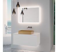 neoro n60 Meuble bas l: 100 cm, 1 tiroir, vasque l: 55 cm, or brossé, avec miroir éclairé,, BN0736BG+BN0756WM+BN0028MI,