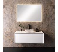 neoro n60 Meuble bas l: 100 cm, 1 tiroir, vasque n40 diamant Ø 40 cm transparente, avec miroir éclairé n20,, BN0756WM+BN0749GT+BEA038MI,