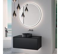 neoro n60 Meuble bas l: 100 cm, 1 tiroir, vasque noir brossé, avec miroir éclairé,, BN0734BB+BN0756BM+BN0023MI,