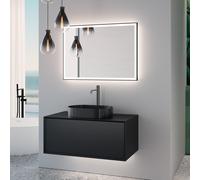 neoro n60 Meuble bas l: 100 cm, 1 tiroir, vasque noir brossé, avec miroir éclairé,, BN0737BB+BN0756BM+BN0016MI,