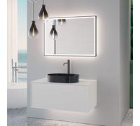 neoro n60 Meuble bas l: 100 cm, 1 tiroir, vasque noir brossé, avec miroir éclairé,, BN0737BB+BN0756WM+BN0016MI,