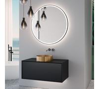 neoro n60 Meuble bas l: 100 cm, 1 tiroir, vasque or brossé, avec miroir éclairé,, BN0734BG+BN0756BM+BN0023MI,