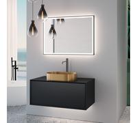 neoro n60 Meuble bas l: 100 cm, 1 tiroir, vasque or brossé, avec miroir éclairé,, BN0737BG+BN0756BM+BN0016MI,