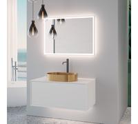 neoro n60 Meuble bas l: 100 cm, 1 tiroir, vasque or brossé, avec miroir éclairé,, BN0737BG+BN0756WM+BN0028MI,