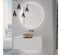 neoro n60 Meuble bas l: 100 cm, 1 tiroir, vasque or brossé/noir brossé, avec miroir éclairé,, BN0734BGGM+BN0756WM+BN0023MI,