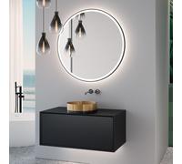 neoro n60 Meuble bas l: 100 cm, 1 tiroir, vasque or brossé/noir brossé, avec miroir éclairé,, BN0734BGGM+BN0756BM+BN0023MI,
