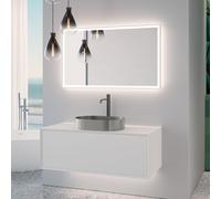 neoro n60 Meuble bas l: 120 cm, 1 tiroir, vasque acier inoxydable brossé, avec miroir éclairé,, BN0737BS+BN0757WM+BN0029MI,
