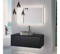 neoro n60 Meuble bas l: 120 cm, 1 tiroir, vasque acier inoxydable brossé, avec miroir éclairé,, BN0737BS+BN0757BM+BN0017MI,