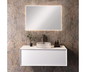 neoro n60 Meuble bas l: 120 cm, 1 tiroir, vasque n40 diamant Ø 40 cm transparente, avec miroir éclairé n20,, BN0757WM+BN0749GT+BEA038MI,