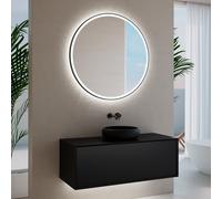 neoro n60 Meuble bas l: 120 cm, 1 tiroir, vasque noire mate, avec miroir éclairé,, BN0934BM+BN0757BM+BN0023MI,