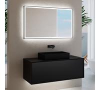 neoro n60 Meuble bas l: 120 cm, 1 tiroir, vasque noire mate, avec miroir éclairé,, BN0938BM+BN0757BM+BN0017MI,