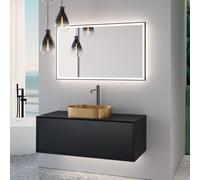 neoro n60 Meuble bas l: 120 cm, 1 tiroir, vasque or brossé, avec miroir éclairé,, BN0737BG+BN0757BM+BN0017MI,