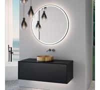 neoro n60 Meuble bas l: 120 cm, 1 tiroir, vasque or brossé/noir brossé, avec miroir éclairé,, BN0734BGGM+BN0757BM+BN0023MI,