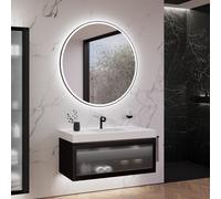 neoro n80 albus Meuble bas l: 120 cm avec 1 tiroir, façade en verre striée, avec miroir, vasque area, BN0155WM+BN0434PG+BN0024MI,