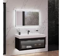 neoro n80 albus Meuble bas l: 120 cm avec 1 tiroir, façade en verre striée, avec miroir, vasque cube, BN0145WM+BN0434PG+BN0017MI,