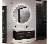 neoro n80 fumo Meuble bas l: 120 cm avec 1 tiroir, façade en verre Parsol, avec miroir, plan vasque area, BN0156WM+BN0434SG+BN0024MI,