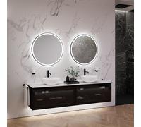 neoro n80 fumo Meuble bas l: 200 cm avec 2 tiroirs, façade en verre Parsol, avec miroir, 2 vasques Ø 40 cm,, 2#BN0064WM+2#BN0433SG+2#BN0403C1+2#BN0022MI,