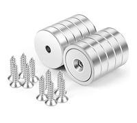 Neosmuk Aimants avec trou, aimants ronds puissants 50 kg pour le mur, aimant avec vis pour le bois, aimant néodyme en disque avec trou au centre, aimant plat de 32 mm (lot de 10)