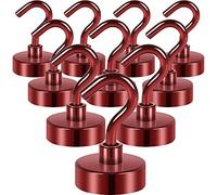 Neosmuk Lot de 10 crochets magnétiques, aimants de terre robustes avec crochet pour réfrigérateur, crochet de croisière extra fort pour suspension, crochet magnétique pour cabines, grill (rouge)