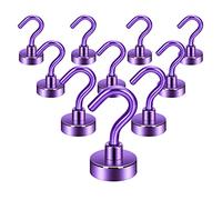 Neosmuk Lot de 10 crochets magnétiques de 10 kg + aimants de terre robustes avec crochets, crochets de croisière extra puissants pour suspendre les cabines, les barbecues (violet, 10 pièces)