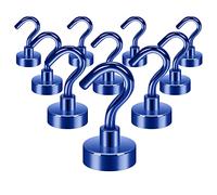 Neosmuk Lot de 10 crochets magnétiques de 10 kg + aimants de terre robustes avec crochets, crochets de croisière extra puissants pour suspendre cabines, barbecues (bleu marine)