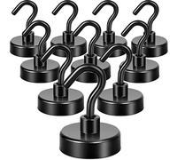 Neosmuk Lot de 10 crochets magnétiques noirs de 30 kg - Aimants de terre haute performance avec crochets de croisière extra puissants à suspendre (noir)