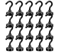 Neosmuk Lot de 20 crochets magnétiques noirs de 10 kg + aimants robustes avec crochet pour réfrigérateur, crochet de croisière super fort pour accrocher
