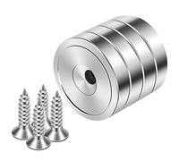 Neosmuk Lot de 4 aimants ronds avec trou - 50 kg - Pour le mur - Avec vis pour bois - Aimant en néodyme avec trou au milieu - Aimant plat de 32 mm