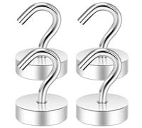 Neosmuk Lot de 4 crochets magnétiques extra puissants pour camping, atelier, casier, porte-manteau avec aimant en néodyme pour accessoires d'extérieur et de croisière, argentés, 18 kg