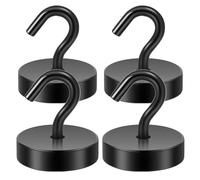 Neosmuk Lot de 4 crochets magnétiques noirs de 6 kg - Aimants de terre haute performance avec crochets pour réfrigérateur - Crochets de croisière extra puissants à suspendre (noir)