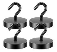 Neosmuk Lot de 4 crochets magnétiques noirs de 8 kg - Aimants de terre haute performance avec crochets pour réfrigérateur - Crochets de croisière extra puissants à suspendre (noir)