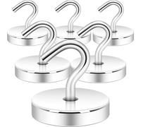 Neosmuk Lot de 6 crochets magnétiques de 10 kg - Aimants de terre haute performance avec crochets pour réfrigérateur - Crochets de croisière extra puissants à suspendre (argenté)