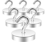 Neosmuk Lot de 6 crochets magnétiques de 8 kg - Aimants de terre haute performance avec crochets pour réfrigérateur - Crochets de croisière extra puissants à suspendre (argenté)