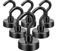 Neosmuk Lot de 6 crochets magnétiques noirs, aimants de terre robustes avec crochet pour réfrigérateur, crochet de croisière extra fort pour suspension, crochet magnétique pour cabines, grill (noir,