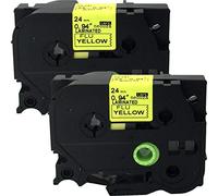 Neouza 2pk Compatible pour BROTHER P-Touch laminé TZe TZ étiquette ruban 24 mm x 8 m (2,5 cm X 26,2 ') Black on Yellow Fluorescent