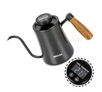 NEOUZA Bouilloire à col de cygne 600 ml avec thermomètre de haute précision | Acier inoxydable 304 | Poignée ergonomique en bois | Options de chauffage polyvalentes | Facile à nettoyer (électronique)