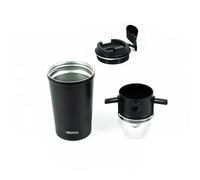 NEOUZA Goutteur à café avec gobelet isotherme - Filtre à café réutilisable en acier inoxydable - Machine à café portable et pliable sans papier pour camping, voyage (gobelet noir + goutteur)