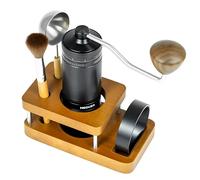 NEOUZA Moulin à café manuel tout-en-un avec support en bois, 100 clics réglables, broyeur à 7 points 420SS + manchon en silicone, pinceau, cuillère, entonnoir doseur pour expresso, verser, presse