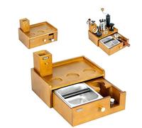 NEOUZA Station de barista multifonction | Boîte à frapper intégrée et support de tamper, tiroir amovible, organiseur en acier inoxydable en hêtre pour porte-filtres de 51/54/58 mm, domestique (54mm)