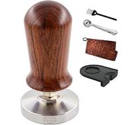 NEOUZA Tamper pour café expresso calibré professionnel avec base plate en acier inoxydable 304 et poignée en bois à ressort compatible avec Delonghi Swan Smeg 51 mm