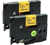 NEOUZA TZe-B11 Lot de 2 cartouches de ruban adhésif laminé TZe TZ 6 mm x 5 m Noir/orange fluo