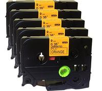 NEOUZA TZe-B21 Lot de 5 rubans adhésifs de rechange pour imprimante Brother Laminé Tze Tz Noir sur orange fluo 9 mm x 5 m