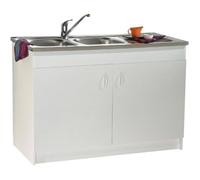 NEOVA Meuble Sous-Évier 1200mm 2 Portes, Blanc, PPSM 16mm, avec Vide Sanitaire, S12N02120