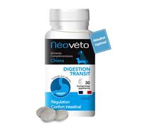 NEOVETO - Digestion Transit - 30 Comprimés naturels pour Chien - Hygiène intestinale - Actifs agréés par Les Services vétérinaires français - Fabriqué en France - Facile à administrer