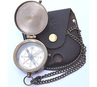 NEOVIVID Boussole en laiton à graver avec étui en cuir, style victorien, mécanisme de levage à aiguille, boussole de camping