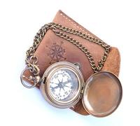 NEOVIVID Boussole en laiton faite à la main sur chaîne avec étui en cuir, boussole de poche, boussole cadeau