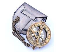 NEOVIVID Cadran solaire boussole en laiton avec chaîne et étui en cuir - Marine nautique - Horloge solaire - Accessoire steampunk