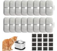 NEOVSUNY 32 Pièces Filtre Fontaine Eau Chat, Filtres de Remplacement pour Dockstream Fontaine à Eau pour Chat PLWF005, PLWF115, PLWF105, 16 Filtres avec Charbon Actif et 16 Eponges en Mousse