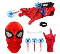 NEOVSUNY Gant de Lanceur Spiderm,Gant Spiderm Enfant Lanceur avec Masque et Autocollants,Jouets de Poignet Lanceur de héros,Lance Toile Spiderm,Spiderm Gant de Cosplay en Plastique pour Enfants